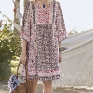 Sundance Pink Floral Boho Tunic Dress